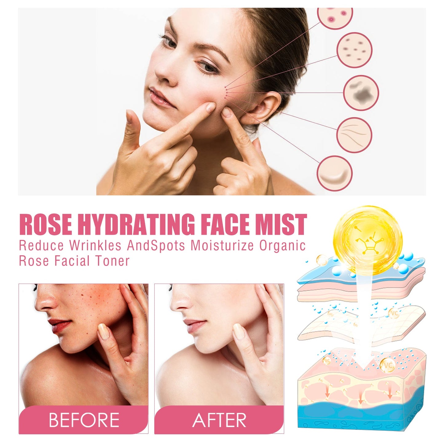 Rose Face Toner Hydrating Refreshing Oil Control Formula